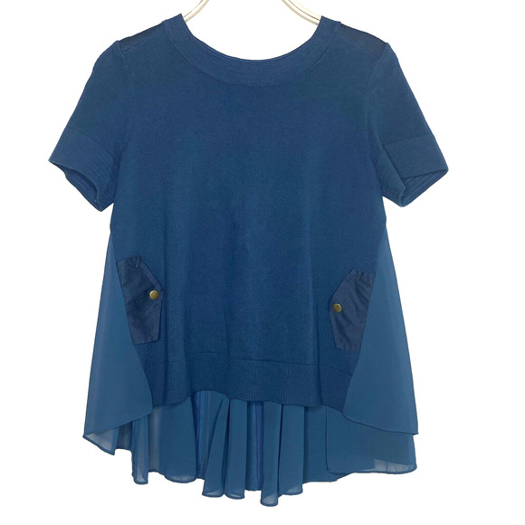 Anthropologie Moth Backstory‎ Dark Teal Pullover Sweater Pleated Back Size S - Picture 1 of 12